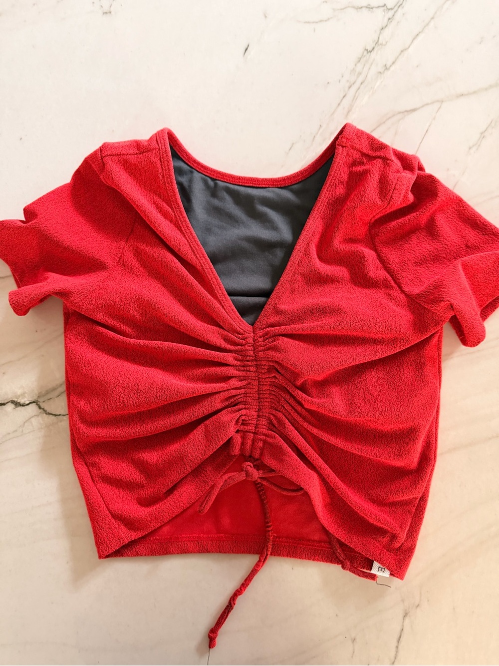 Ruched V-Neck Red Sports Bra Crop Top